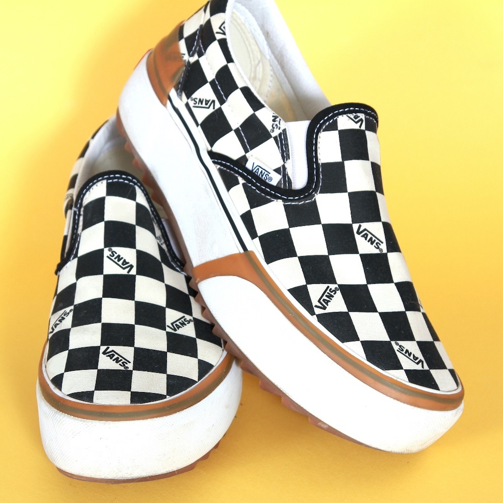 VANS CLASSIC SLIP-ON CHECKERBOARD PLATFORM SHOES  M 8.0  W 9.5